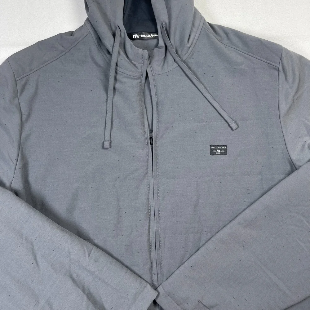Travis Mathew Hooded Jacket Men 2XL Gray Stretch Drawstring Long Sleeve Full Zip